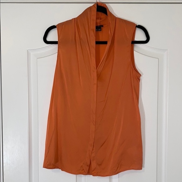Theory Salmon Pink 100% Silk Sleeveless Solid Cocktail Blouse -size medium - Picture 1 of 6